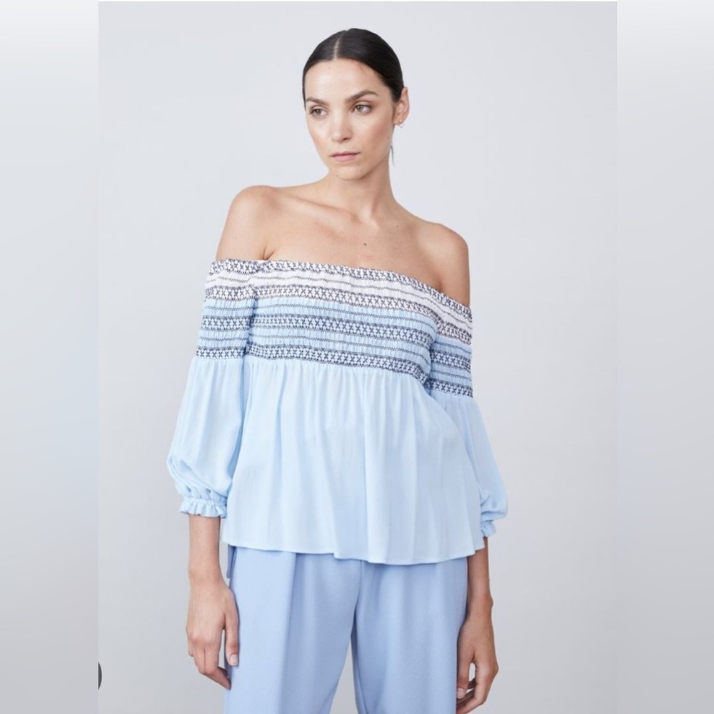 Allen Schwartz Eliza Blouse Striped Off The shoulder Boho Peasant Size Large NEW